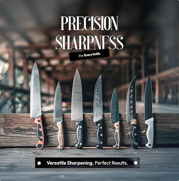 Rolling Knife Sharpener Kit, Magnetic 15° & 20° Angle Guides, Diamond & Ceramic Discs, Manual Rolling Knife Sharpener Tool for Razor-Sharp Kitchen gadgets, Chef & Outdoor Knives (Matte Black)