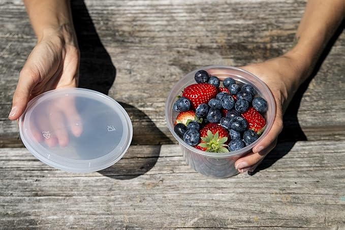 Deli Plastic Food Containers with Airtight Lids [50 Sets], Leakproof Slime Small Combo Pack [Reusable, Storage, Disposable, Meal Prep, Soup, Microwaveable & Freezer Safe] (32oz)