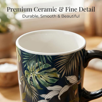 Topadorn 17oz Ceramic Travel Mug with Lid and Handle, Leaf Art Coffee Cup, Nature Inspired Porcelain Mug, Microwave & Dishwasher Safe, Gift Box Included