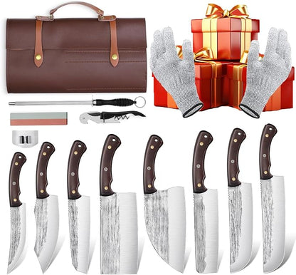 TIJERAS 14PCS Butcher Knife Set for Meat Cutting, Premium Japanese Chef Knives with Bag, High Carbon Steel BBQ Cooking Kitchen Knives Set, Gifts for Men Women