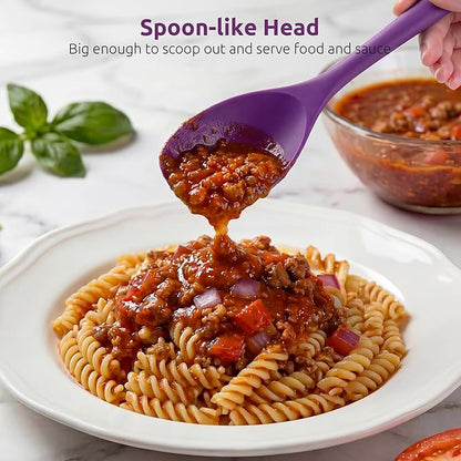 600ºF Heat Resistant Spatula Spoon: U-Taste Flexible Silicone Cooking Scoop Spoonula, Serving Mixing Scraping Food in Non-Stick Pan Cookware, Seamless Multifunctional Kitchen Utensil (Purple)