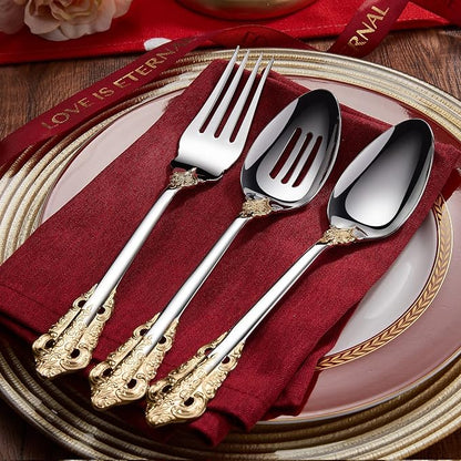 KEAWELL Gorgeous 5-Piece 18/10 Stainless Steel Hostess Serving Utensil Set, Dishwasher Safe (Gold Accent)