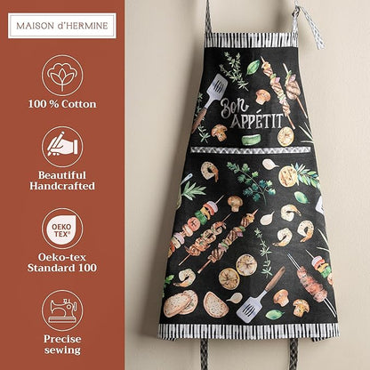 Maison d' Hermine 100% Cotton Apron for women with Pocket Kitchen Chef Apron for Men Cooking Spring Summer