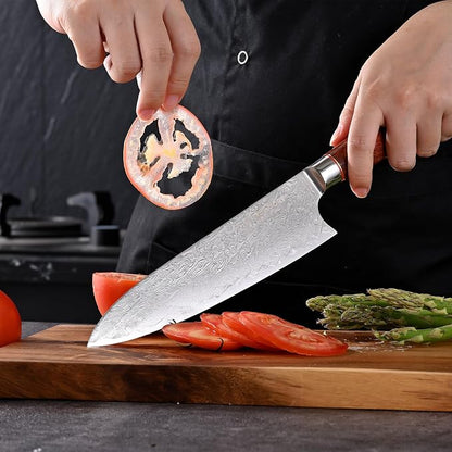 Kitory Chef Knife 8“, 73-Layer 10Cr15CoMoV Core, Acid-Washed Finish, Burmese Rosewood Handle, Professional Kitchen Knife for Home & Restaurant, Gift Package
