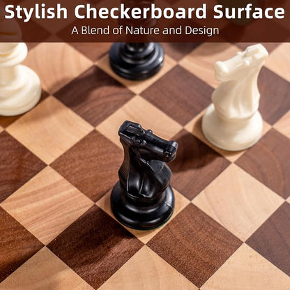 Checkered Cutting Board, Wooden Checkerboard Cutting Board for Kitchen 16 x 12 x 1", Rubber Wood Butcher Block Chopping Board with Juice Grooves & Handles for Meat, Vegetables & Cheese