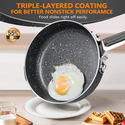 MICHELANGELO Stackable Pots and Pans Set, 10-Piece Nonstick Cookware with Stone Coatings, Space Saving - Gray