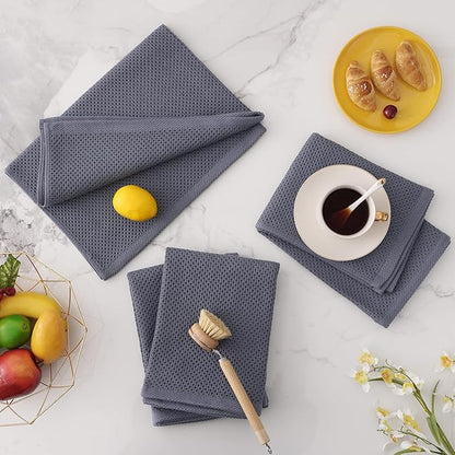 Homaxy 100% Cotton Oversized Waffle Weave Kitchen Dish Towels, Ultra Soft Absorbent Quick Drying Cleaning Towel, 20 x 28 Inches, 6-Pack, Dark Grey