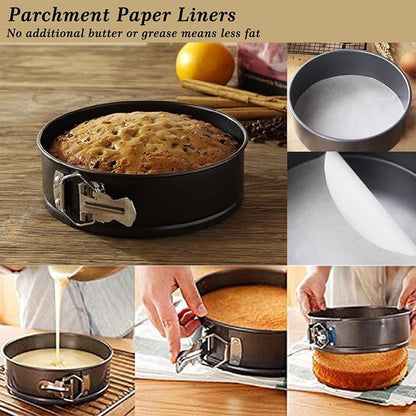 MASSUGAR 4 7 9 Inch Springform Pan, Non-stick Leakproof Cheesecake Pan, Spring Form Pans for Cheesecake, Round Cake Pans for Baking with Removable Bottom and 50Pcs Parchment Paper