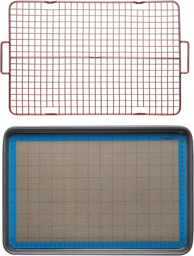 CasaWare 3pc Ultimate Commercial Weight 15 x 10 x 1-inch Cookie Sheet/Cooling Grid/Silicone Mat Bakeware Set (Silver Granite)