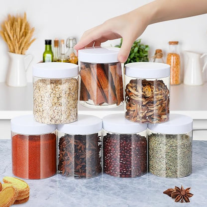 Plastic Jars with Lids, 16 oz Plastic Containers with Lids Clear Airtight Container Storage Jar Mason Jars for Dry Food Peanut Butter Honey Jam Cosmetics, Pack of 16 (16 PCS White Lids)