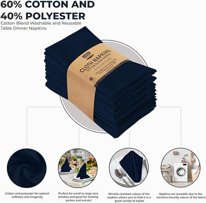 Utopia Kitchen Navy Blue Cloth Napkins [12 Pack, 18x18 Inch] Absorbent Cotton Blend Washable and Reusable for Dinner, Restaurant, Lunch, Wedding and Hotel