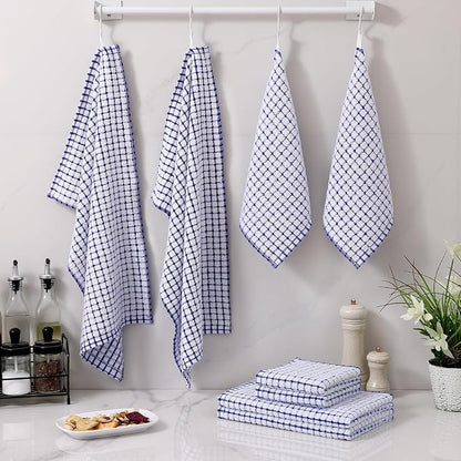 Homaxy Kitchen Towels and Dishcloths Set, 16 x 25 and 12 x 12 Inches, Set of 8 Cotton Terry Kitchen Dish Towels, Super Soft and Absorbent Dish Cloths, Blue