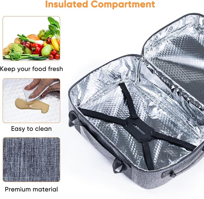 BAGSPRITE Double-Layer Slow Cooker Carrying Bag for 6-8 Quart CrockPot and Hamilton Beach Slow Cookers, Travel Bag with Lid Fastener for Crock-pot, Portable Carrier Case, Grey