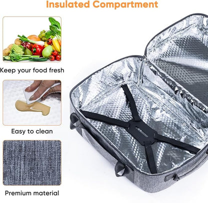 BAGSPRITE Double-Layer Slow Cooker Carrying Bag for 6-8 Quart CrockPot and Hamilton Beach Slow Cookers, Travel Bag with Lid Fastener for Crock-pot, Portable Carrier Case, Grey