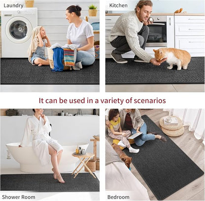 YDKGL Kitchen Mats for Floor, Super Absorbent Kitchen Rugs Non Slip Washable, Soft Imitation Linen Braided Kitchen Runner Rug, Standing Mat Kitchens Sink Mat, Easy to Clean, Black 17x71