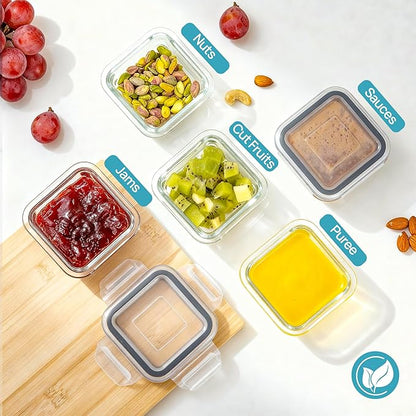 Vtopmart 5Pack 5oz Small Glass Storage Containers with Lids, Glass Meal Prep Food and Sauce Container Sets with Snap Airtight Lid for Microwave, Oven, Freezer and Dishwasher, Grey