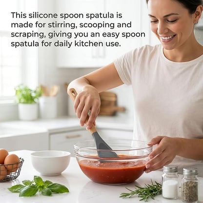 Silicone Spoon Spatula for Cooking, Flexible Spoon for Stirring, Scooping and Scraping, Safe for Nonstick Cookware,Grey