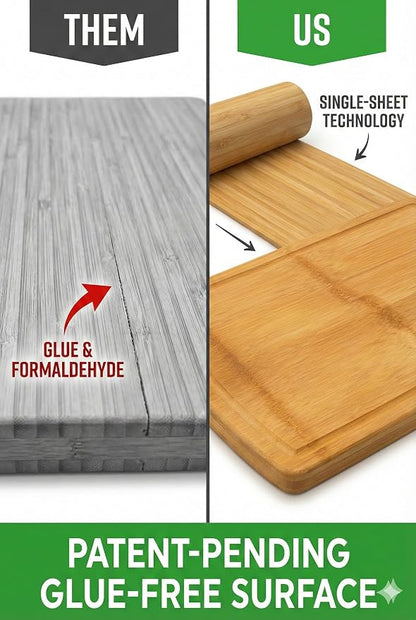 GREENER CHEF Glue-Free Surface Organic Bamboo Wood Cutting Board 3-Piece Set – Non Toxic Cutting Board Set – Lightweight, Heavy Duty Wooden Serving Boards for Charcuterie - Safer Family Meal Prep