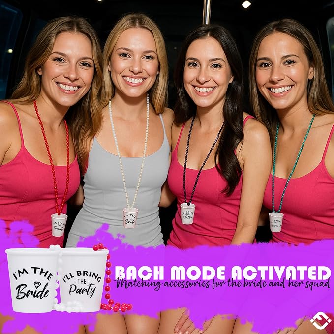 Funky Junque Shot Glass Necklaces for Bachelorette Party - Bride Tribe Favors, Bridal Shower Decorations - 10 Pack - Vibes Pack