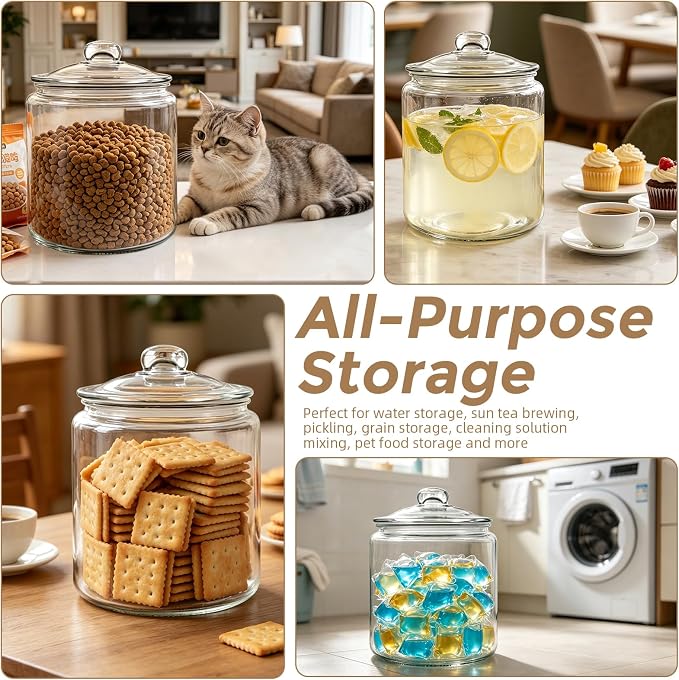 Masthome 1 Gallon Glass Jar with Lid,Large Glass Cookie Jar,Wide Mouth,Dishwasher Safe,Large Clear Jar,Storage Containers with Lids For Flour,Nuts,Cookies,Snacks