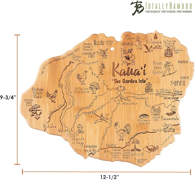 Totally Bamboo Destination Kauai Serving and Cutting Board, Includes Hang Tie for Wall Display