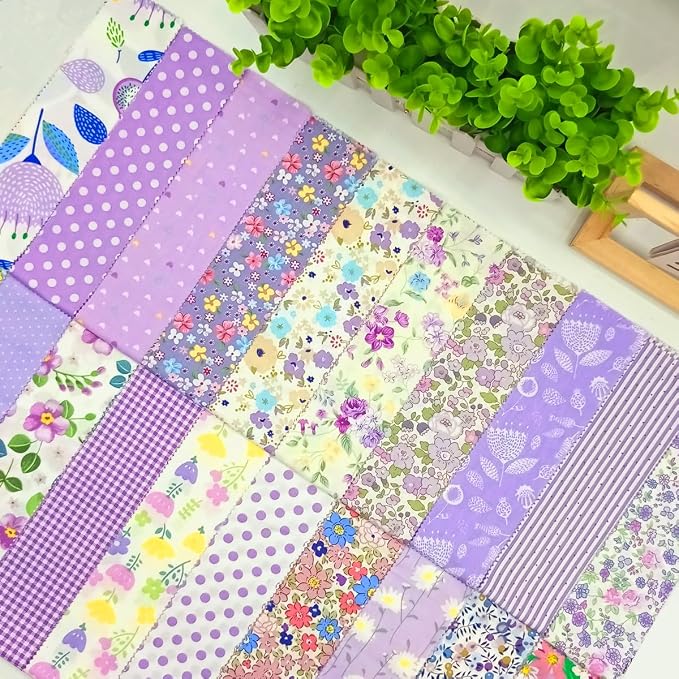 80 Pcs Jelly Roll Fabric Strips for Quilting Sewing 2.6" Precut Cotton Floral Fabric Strips Bundles with Wavy Edges, Perfect for Sewing Purple