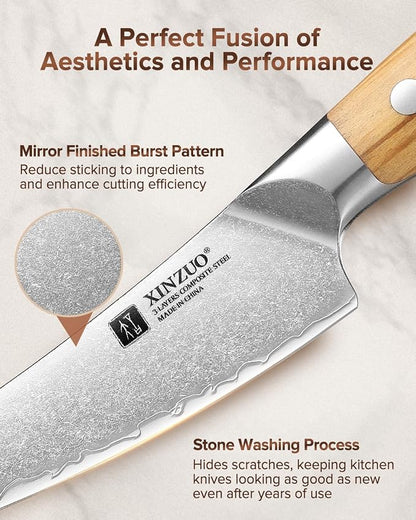 XINZUO Curved Boning Knife 6.3 Inch, 3 Layers Composite Steel,For Meat Cutting, Filleting-Full Tang With Ergonomic Olive Wood Handle