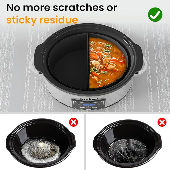 Programmable Slow Cooker, Multi-Cooker with 2 in 1 Silicone Slow Cooker Liners, 6 QT Food Warmer with Digital Timer, 3 Adjustable Temp & Dishwasher Safe Parts, Stainless Steel, Silver