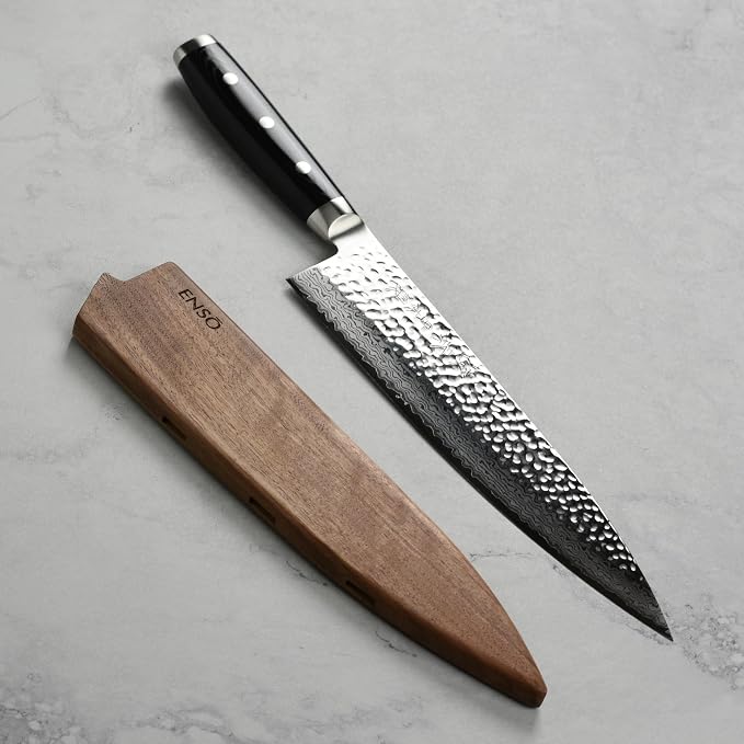 Enso Large Chef's Knife with Sheath - Made in Japan - HD Series - VG10 Hammered Damascus Stainless Steel Gyuto - 9.5" Blade with Saya Cover