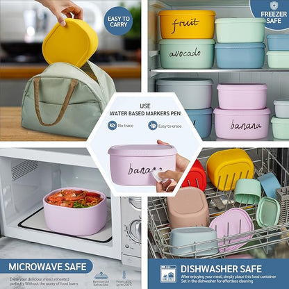 ISSEVE 12Pcs/Set Nesting Silicone Food Storage Containers with Lids, BPA Free Reusable Meal Prep Silicone Containers Airtight, Freezer Dishwasher Safe (33.8oz, 20oz, 10oz, 6.7oz, 1.3oz) (Purple)