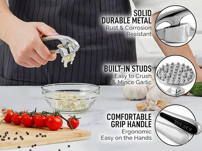 Zulay Kitchen Premium Garlic Press - Durable Garlic Masher with Soft, Easy to Squeeze Handle - Garlic Mincer Tool - Sturdy Easy to Clean Garlic Crusher (Chrome)