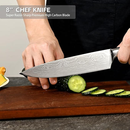 Professional Kitchen Chef Knife sets, Razor Sharp Premium High Carbon German Steel 3 pcs Knife Set, Ergonomic Forged Pakkawood Handle, Chef, Santoku & Utility Knife, With Premium Gift Box, for Family