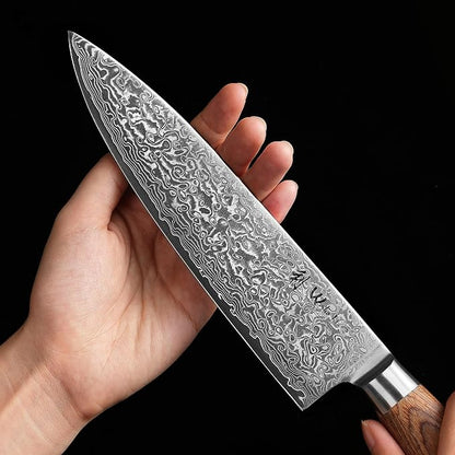 Wakoli EDIB Pro Damascus Chef Knife – Japanese Style Kitchen Knife | 7.9-Inch Genuine Damascus Steel Blade with VG10 Core | Ergonomic Pakkawood Handle | Professional Cooking Tool