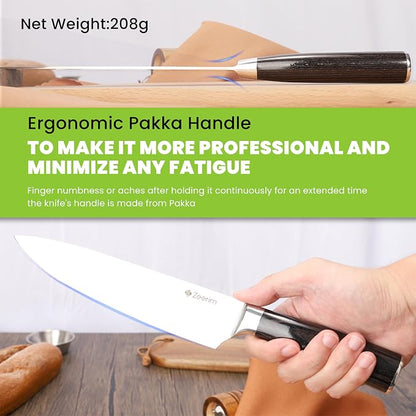 8-Inch Professional Chef Knife – Ultra Sharp High Carbon German Steel Kitchen Knife, Full Tang Forged, Ergonomic Pakkawood Handle, Finger Guard, Razor Edge for Slicing, Dicing & Mincing