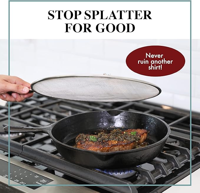 Splatter Screen for Frying Pan - 11.5 Inch Stainless Steel Grease Splatter Guard - Cover Oil Splash when Sizzling Bacon, Cooking Fried Chicken or Popcorn