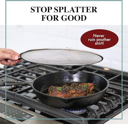 Splatter Screen for Frying Pan - 15 Inch Stainless Steel Grease Splatter Guard - Cover Oil Splash when Sizzling Bacon, Cooking Fried Chicken or Popcorn