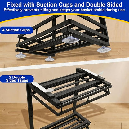 Under Sink Organizer, Dual-Rail Ball-Bearing, Under Kitchen Sink Organizer, 6-Level Adjustable, Under Cabinet Organizer, No-Drill Adhesive/Suction, Under Sink Storage (Black, Double Layer - 1 Pack)