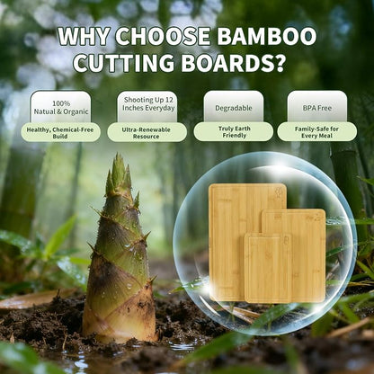 BAMBANG Bamboo Cutting Board Set, 3-Piece Wooden Chopping Boards for Kitchen, Non-Toxic Butcher Block with Juice Groove, Large Medium Small Cutting Boards for Meat, Vegetables & Cheese