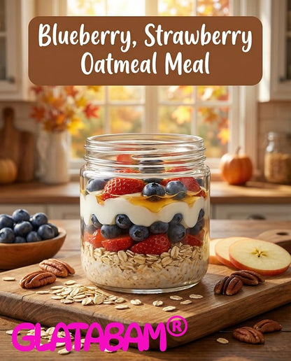 10 OZ 4Pack, Overnight Oats Jars with Lids, Glass Meal Prep Containers, Airtight Mason Jars for Breakfast, Yogurt Parfait, Salad & Smoothies, Leakproof and Reusable Food Storage Jars(4-1)