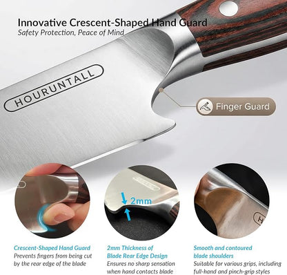8 Inch Chef Knife with Innovative Safety Notch, Forged 5CR15MOV High Carbon Stainless Steel Kitchen Knife, Ultra Sharp Vegetable &Meat Cleaver with Ergonomic Wood Handle for Pro Chefs