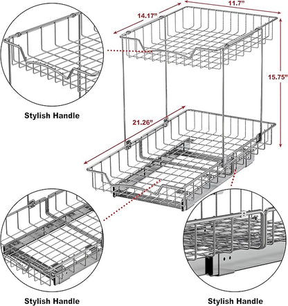 Simple Houseware 2-Tier (L+L) Organizer Pull Out Under Cabinet Sliding Shelf, Chrome