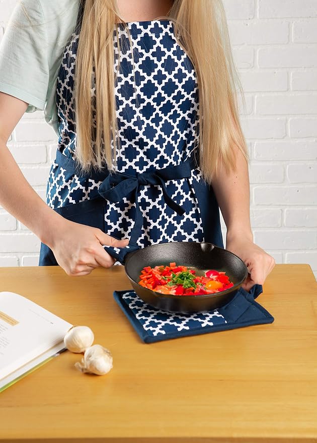 DII Lattice Basics Collection Kitchen Essentials, Oven Mitt & Potholder Set, Nautical Blue, 2, Piece