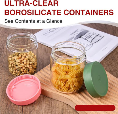6 Pack 16oz Borosilicate Glass Meal Prep Jars with Airtight Lids - Leak & Spill Proof, Wide Mouth, BPA-Free - Freezer to Oven Safe for Soup, Bone Broth, Overnight Oats