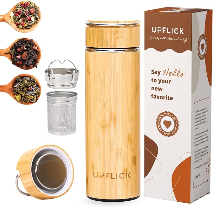 Bamboo Water Bottle Tea Tumbler 15 oz Set of 25 pcs Wide Mouth Leak Proof Insulated Double Wall