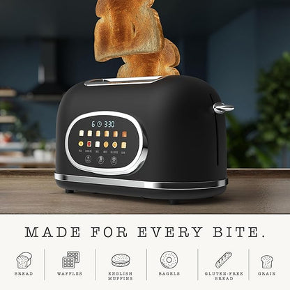 Rae Dunn Retro Digital Electric Toaster, 2 Slice Stainless Steel Toaster With Touchscreen, Countdown Timer, 6 Shade Settings, Wide Slots, High Lift Lever, Bagel, Defrost & Reheat, Digital Black