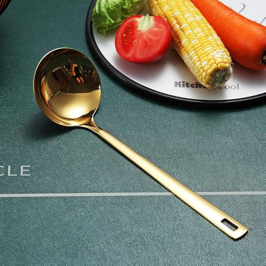 Gold Ladle, Berglander Stainless Steel Kitchen Ladle With Titainium Gold Plating, Soup Ladle, Cooking Ladle, Metal Soup Spoon For Cooking, Dishwasher Safe, Easy to Clean