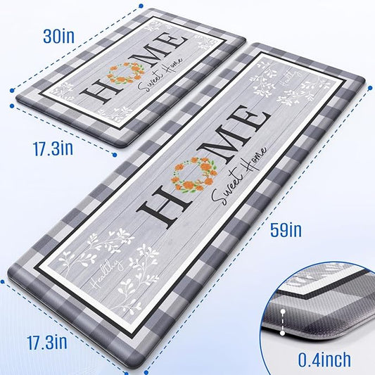 Kitchen Rugs, 2 PCS Kitchen Mats for Floor, Cushioned Non-Slip Anti Fatigue Mats for Kitchen Floor, Kitchen Runner Rugs for Standing Desk, Office, Laundry (17.3’’ x 30’’ + 17.3’’ x 59’’)