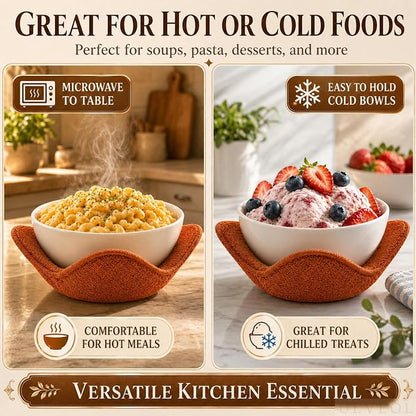 Set of 2 Microwave Bowl Cloth Hot Pads with Brown Color - Multipurpose Heat Resistant Plate Holders 7"x4" Inches - Pot Holder Microwavable Bowl Cozies for Food - Ramen Soup or Bowl Cozy