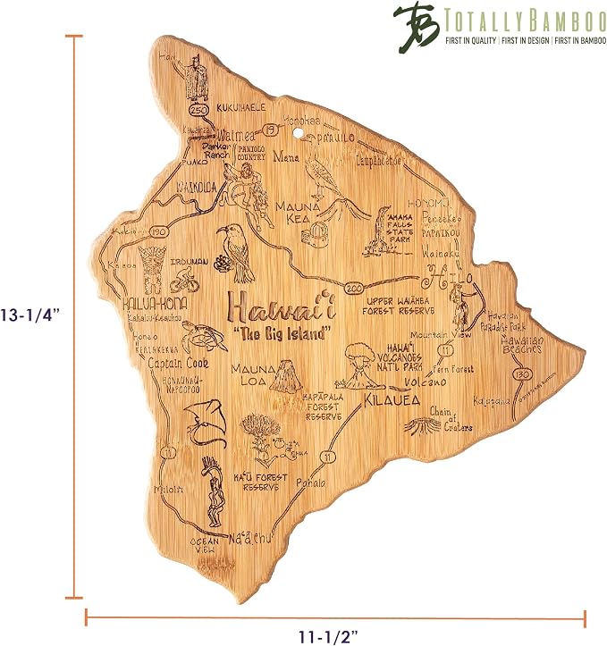 Totally Bamboo Destination Hawaii Serving and Cutting Board, Includes Hang Tie for Wall Display