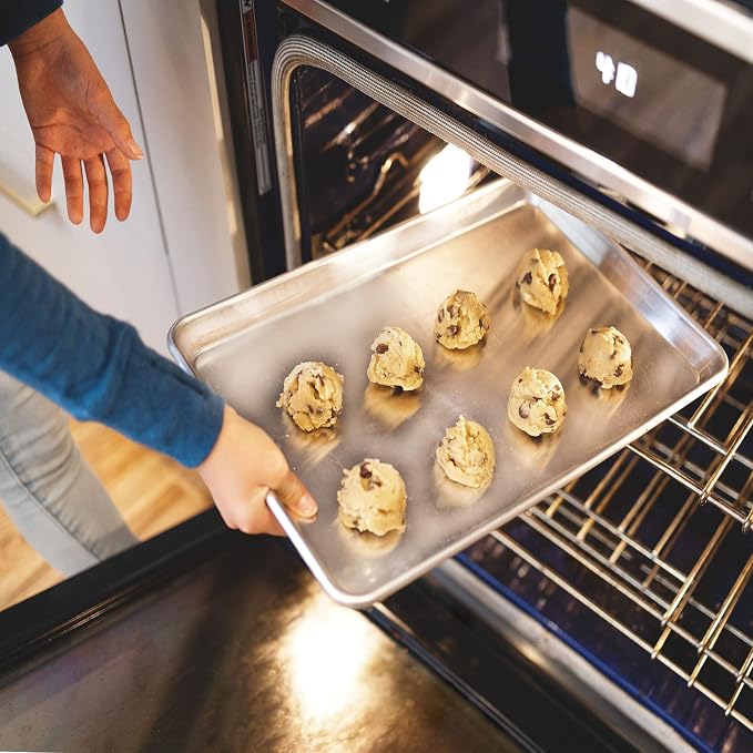 KITCHENATICS Jelly Roll Size Baking Sheet Pans, Commercial Quality Aluminum Cookie Sheets for Roasting & Baking, Rimmed Nonstick Sheet Pans - Warp Free, Durable & Easy Clean - 10.6 x 15.6 IN, Set of 2